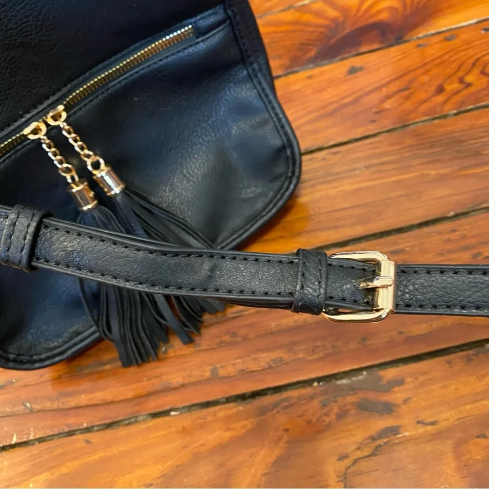 Black Small Shoulder Bag Purse with Tassels